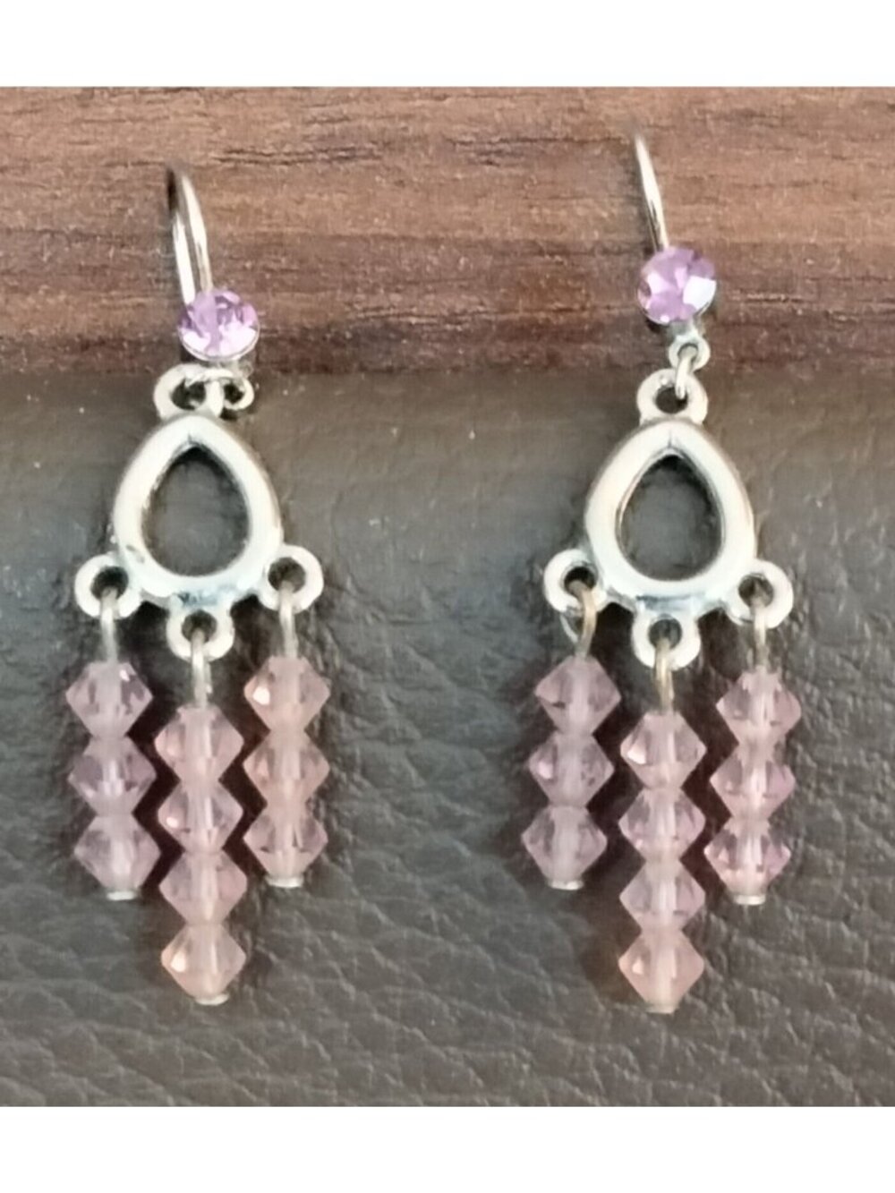 Silver  Lavender Pink Crystal Earrings Hook Drop Dangle Chandelier